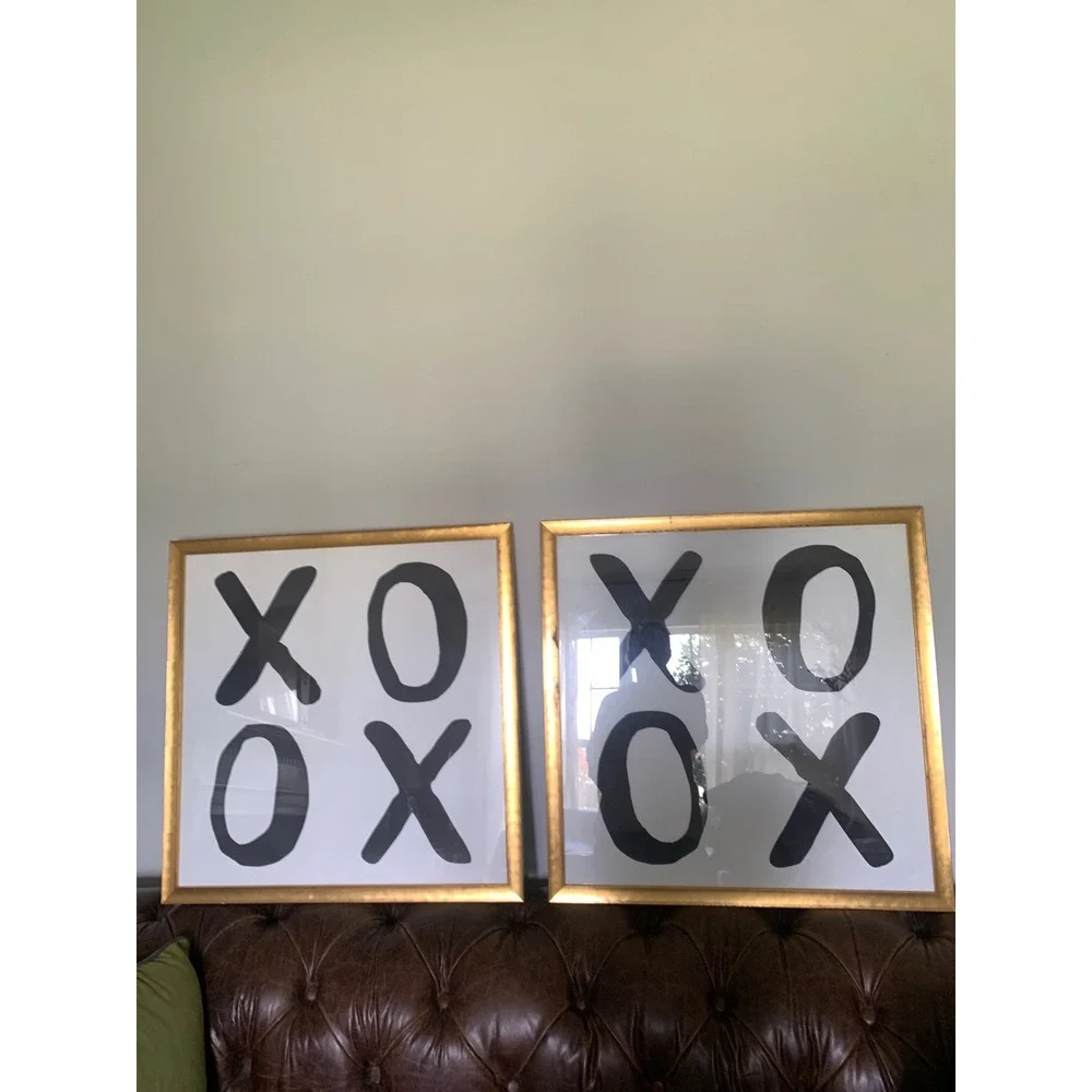 Pottery Barn Teen XOXO Framed Art Set of 2 Gold Frame Black White Wall Decor